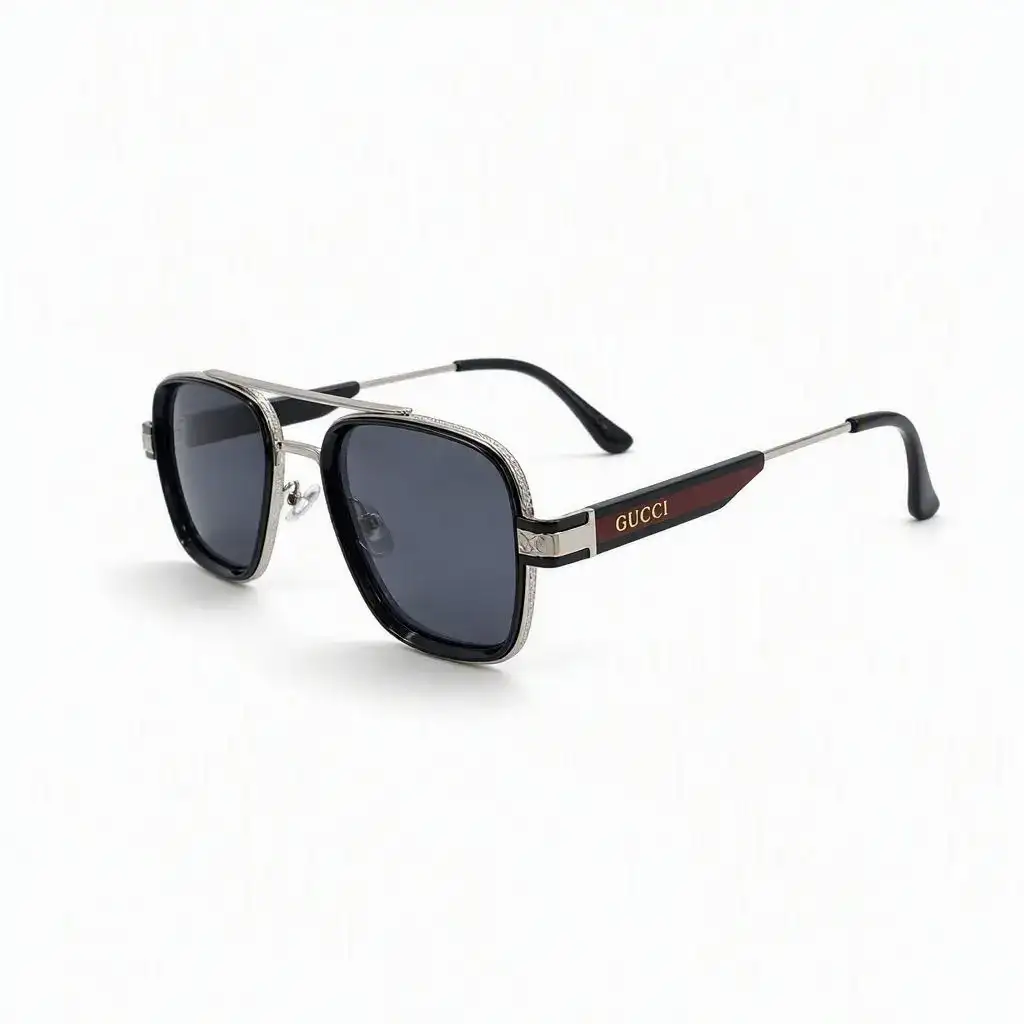 Gucci Silver Metal Full Rim Square Sunglasses