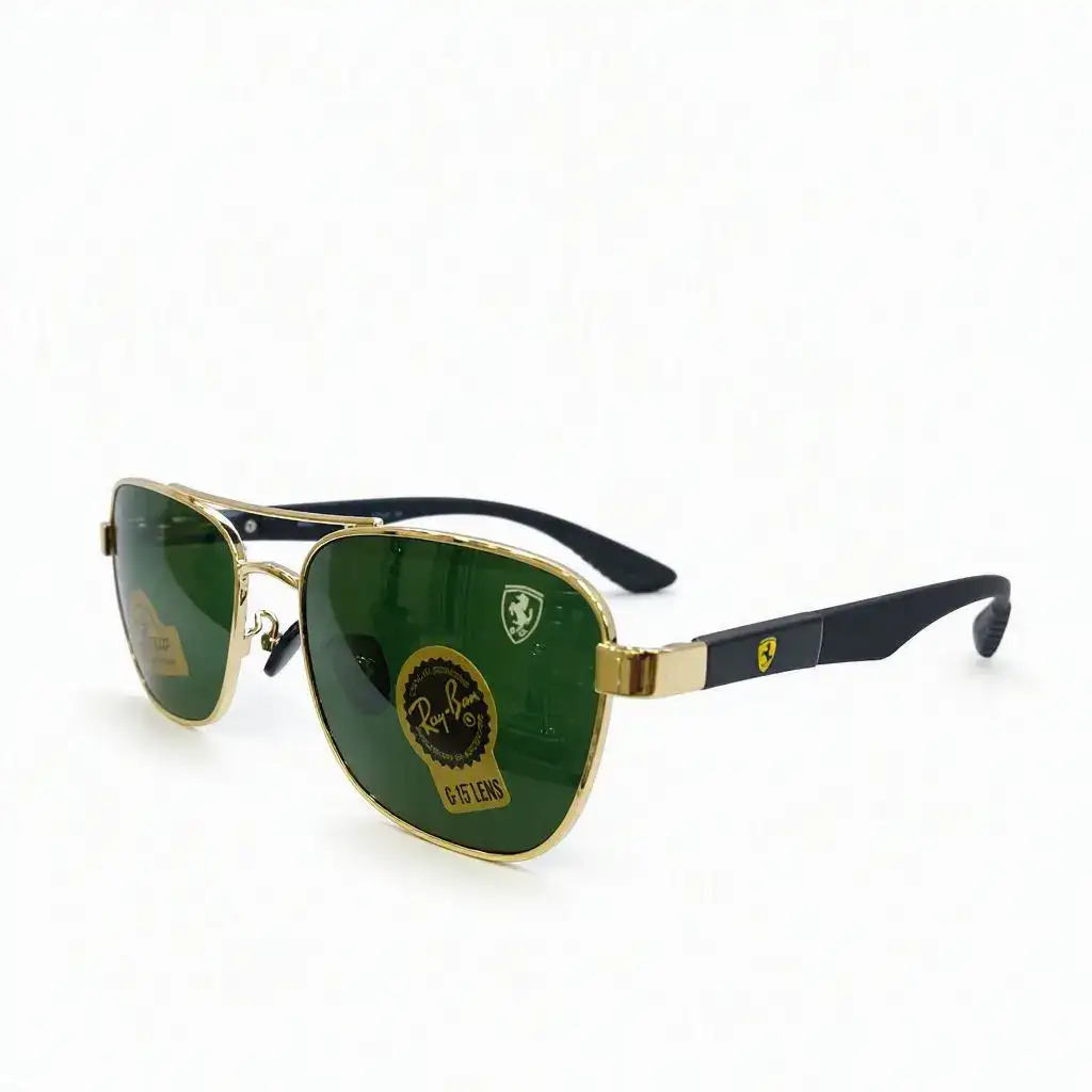 Ray-Ban Gold & Black Metal Full Rim Rectangular Sunglasses