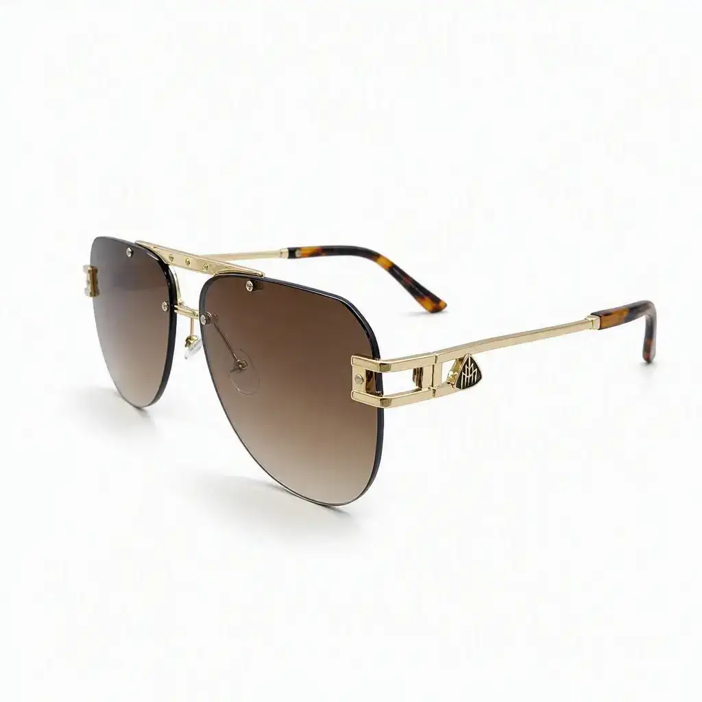 Maybach Gold Metal Rimless Wayfarer Sunglasses