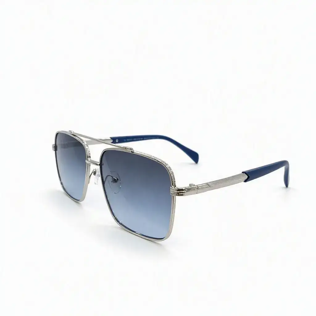 David Beckham Men's Silver & Navy Blue Metal Square Sunglasses