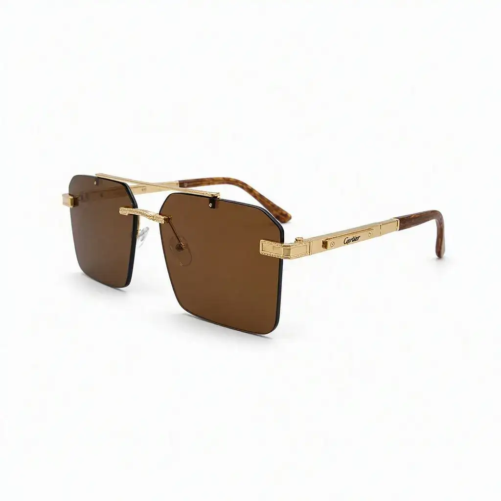 Cartier Gold Metal Rimless Square Sunglasses