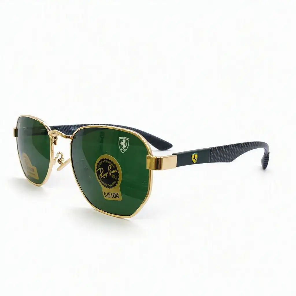 Ray-Ban Gold Metal Full Rim Square Sunglasses